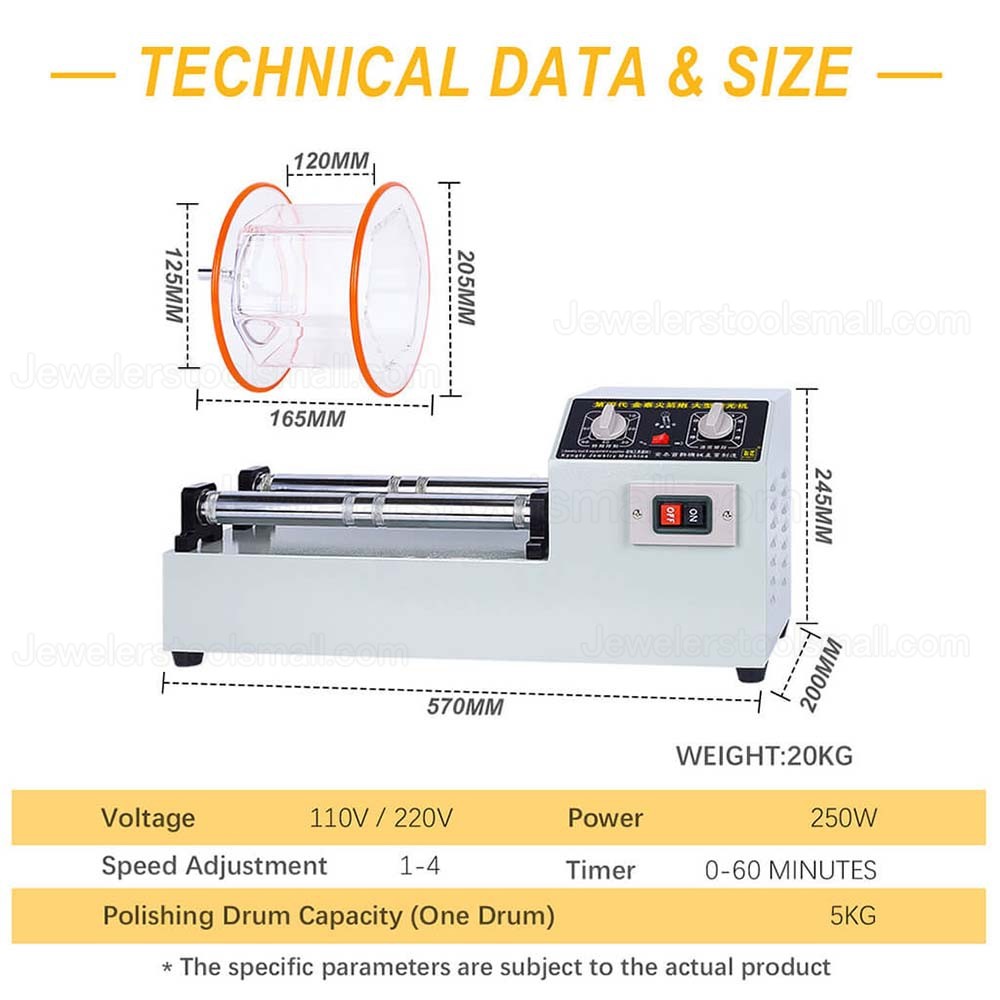 KD-1320 250W 10KG Double Drum Jewelry Rotary Tumbler Machine with 1-4 Levels Adjustable Speed